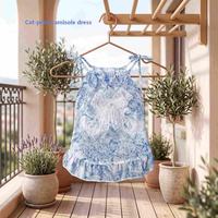 A blue printed spaghetti-strap dress for a cat