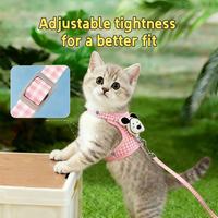 pink plaid cat harness leash set, adjustable tightness for kitten