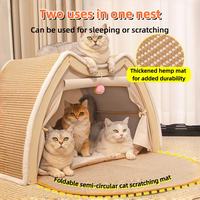 2-in-1 Wooden Cat House with Scratching Pad