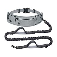 Grey Retractable Sports Waist Pack with Pet Leash，The gray waist bag is waterproof.