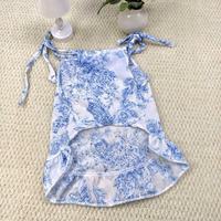 Front view of the blue printed dress for cat
