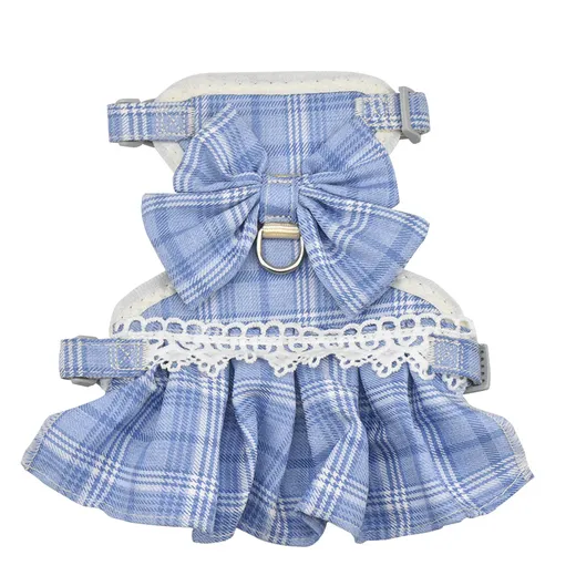 Plaid Lace Bow Cat Dress Harness and Leash Set