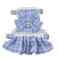 Plaid Lace Bow Cat Dress Harness and Leash Set