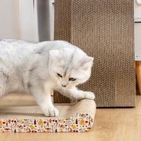 Multi-shaped corrugated cardboard cat scratching boards stacked display