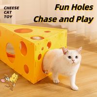 Yellow cheese cat tunnel with interactive holes for playful cats