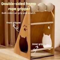 Double-sided cat scratcher featuring front and inner hemp rope grippers for scratching