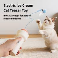 Electric ice cream cat teaser interactive toy with plush pompom for indoor cat play
