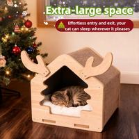Extra large wooden cat sleeping house with spacious interior and scratching surface