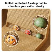 L cat scratcher with built-in rattle ball and catnip ball