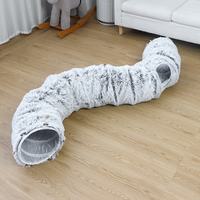 S-shaped fluffy plush foldable cat play tunnel for indoor cats