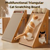 Multifunctional triangular cat scratching board for furniture protection and play.