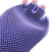 Front side of purple TPR pet bath scrubber brush
