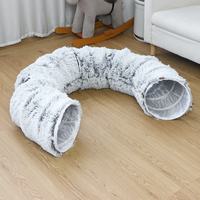 Fluffy plush curved cat tunnel, detachable segmented design, collapsible cat play tube for indoor cats