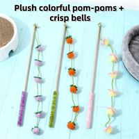 Plush pompom cat teaser wand with crisp bells for interactive play