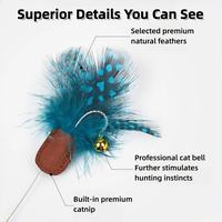 Premium natural feather cat teaser head with bell and built-in catnip