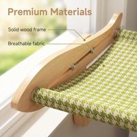 Solid wood frame cat window hammock with breathable fabric, premium material close-up
