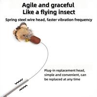 Retractable Carbon Fiber Cat Wand Toy — Spring steel wire cat teaser head, agile movement like flying insect