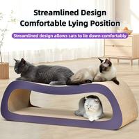 Streamlined extra large cat scratcher bed with cats resting on top and inside