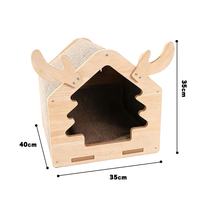 Large wooden reindeer cat house with tree-shaped entrance and 40cm depth
