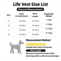 Dog life jacket size chart chest circumference back length measurement guide