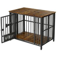 Folding Furniture Style Dog Crate with Feeder Bowls