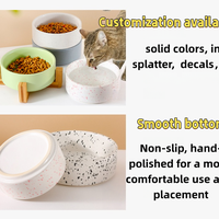Bamboo stand elevated ceramic pet bowl better feeding posture