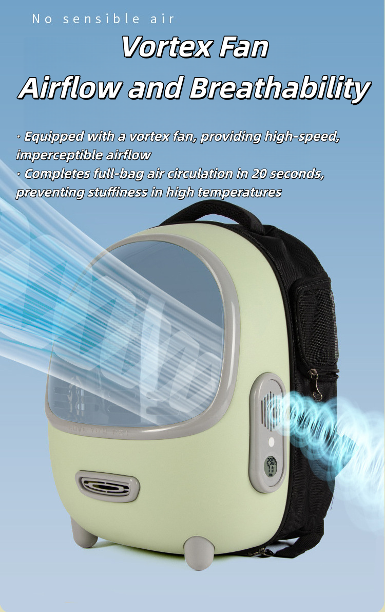 Built in airflow fan cat carrier fresh air circulation hot weather travel