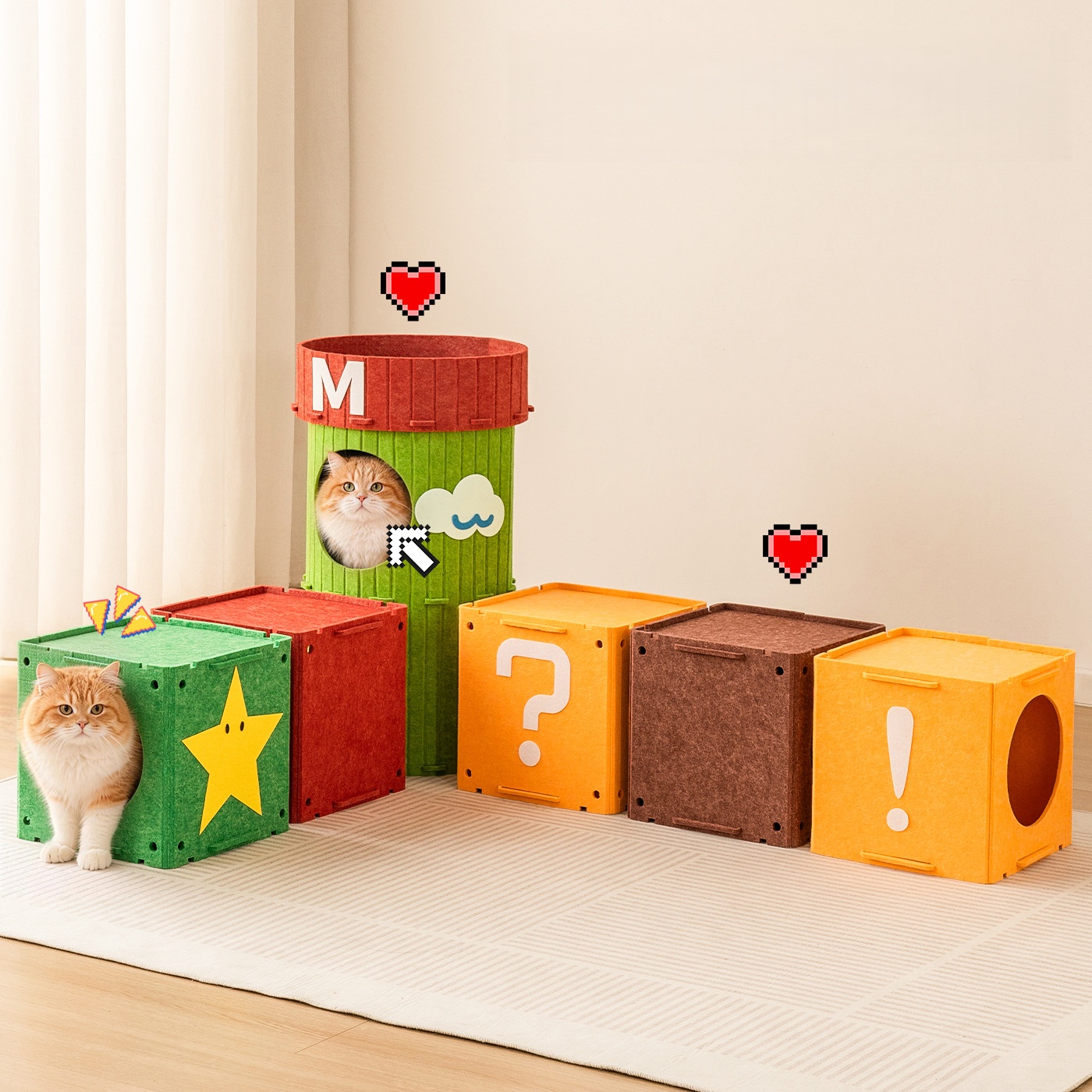 Cat Tunnel Bed for Indoor Cats, DIY Modular Felt Pet Tunnel Toy