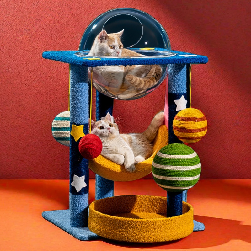 Cat Tower with Scratching Post&Toy Balls,Multi-Level Cat Tower