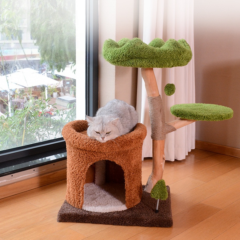 Cat Tree Tower with Twin Cat Condos, All-in-One Cat Tree