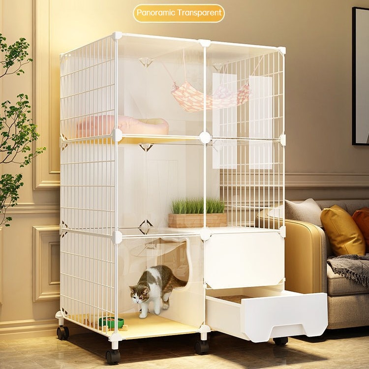 Pet litter box for villas, integrated cat cage litter box