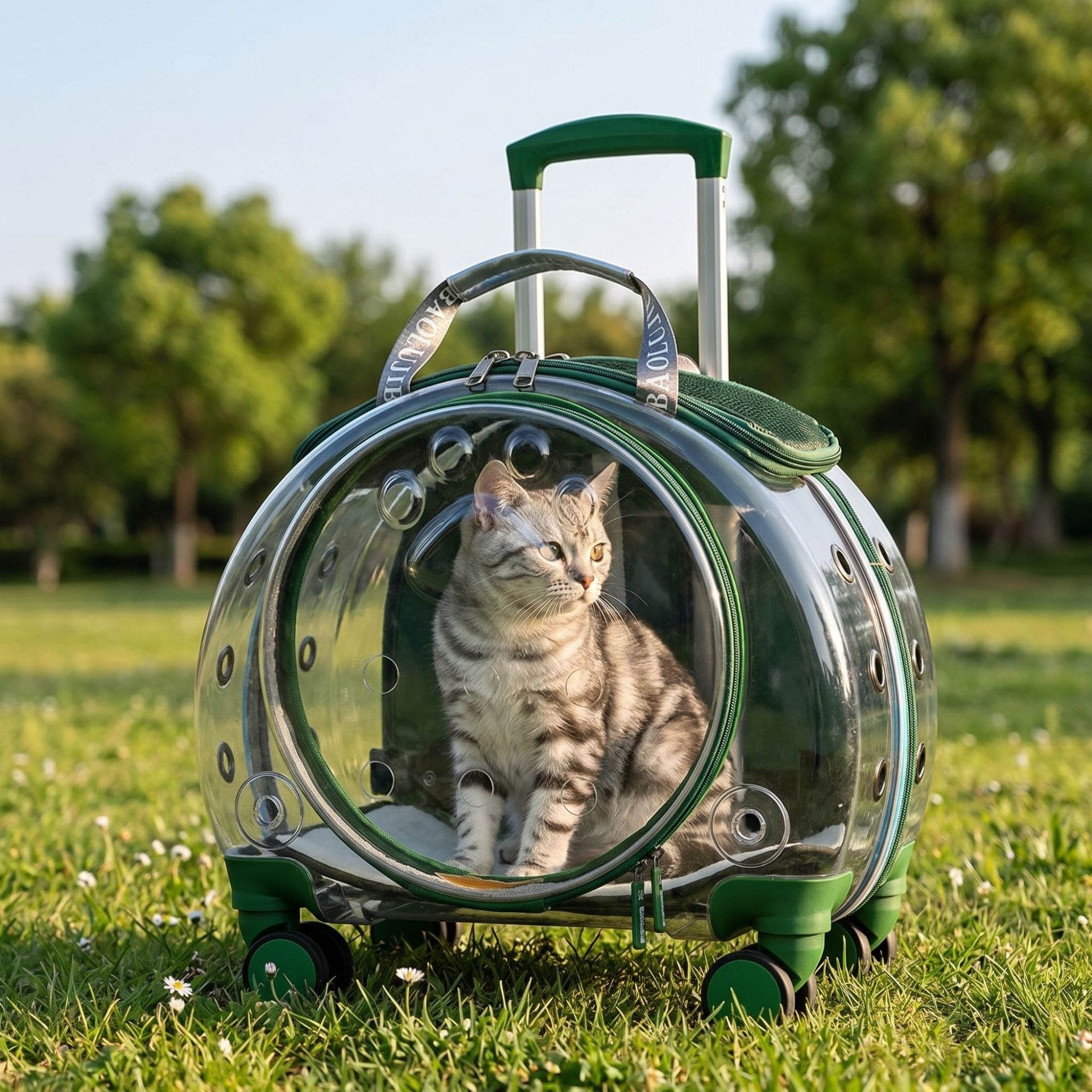 Transparent large-capacity cat backpack/rolling suitcase, Small portable pet travel bag