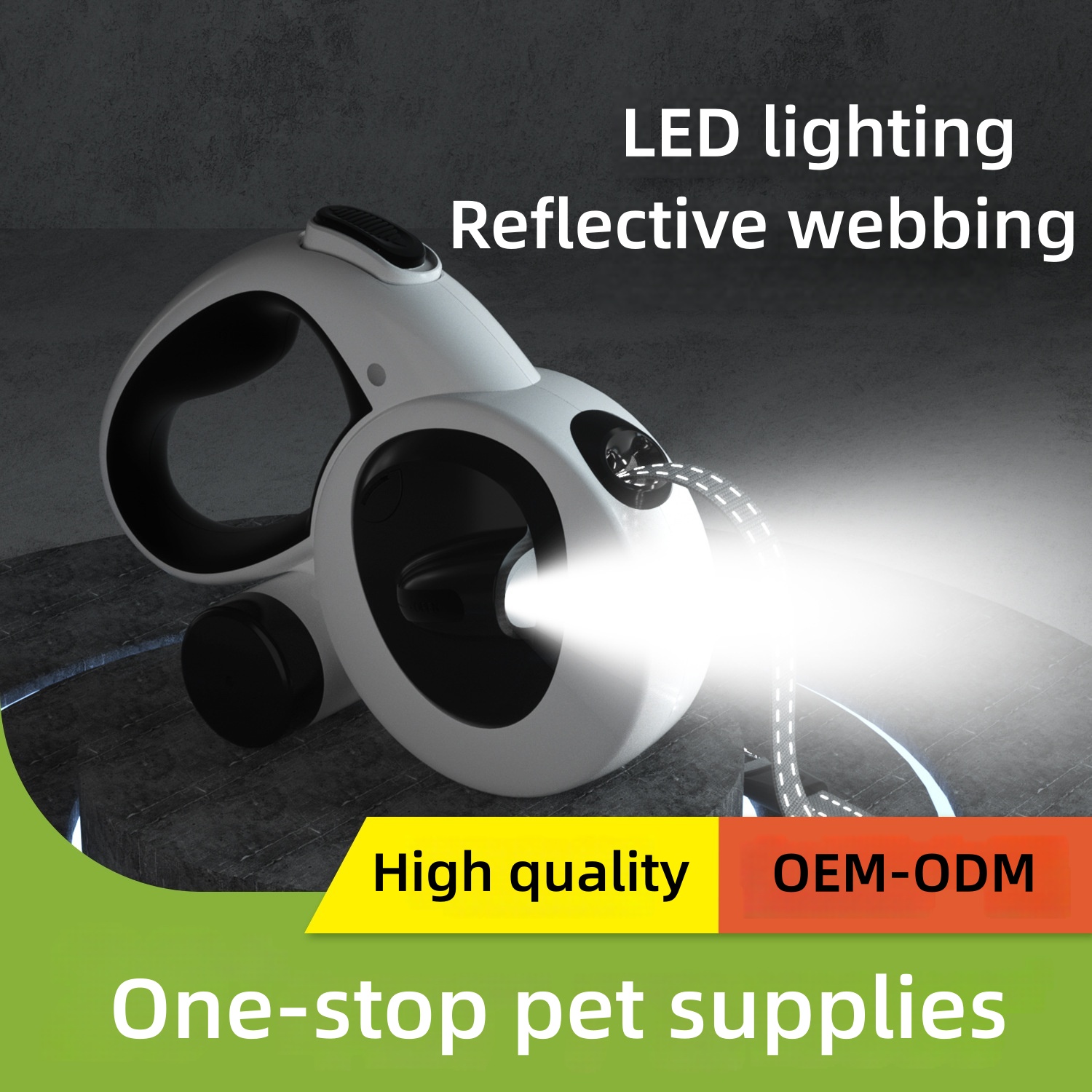 Automatic retractable pet leash, reflective dog leash, LED light dog leash
