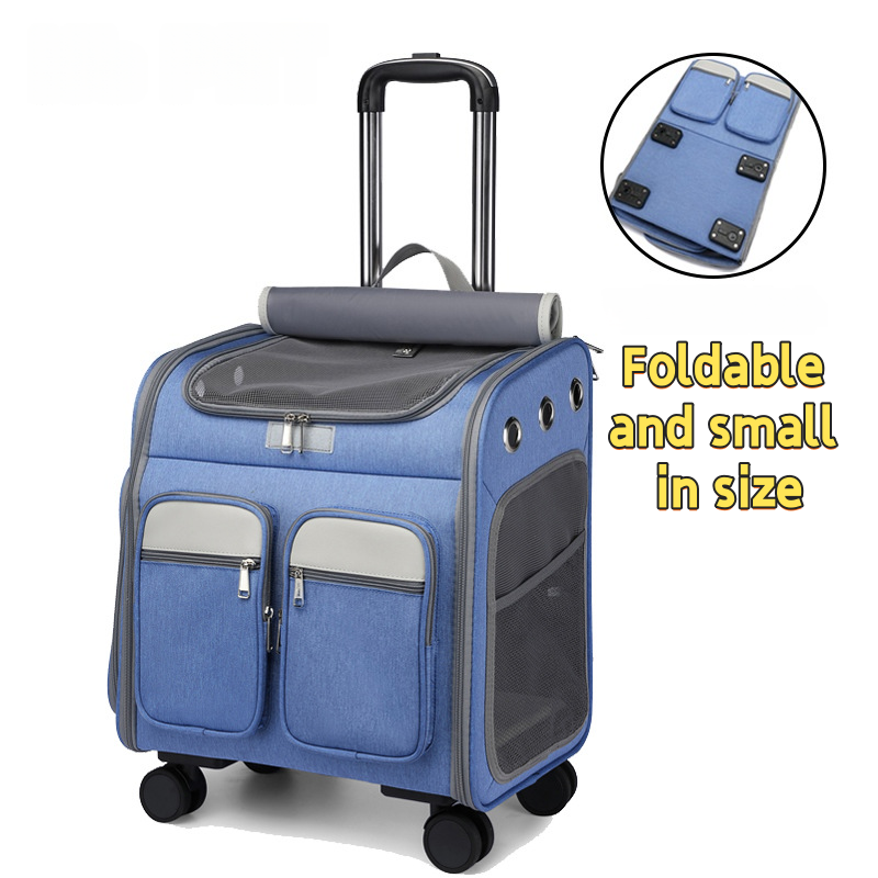 Roller-mounted pet backpack, Silent universal wheel cat bag, Folding roller-mounted pet bag
