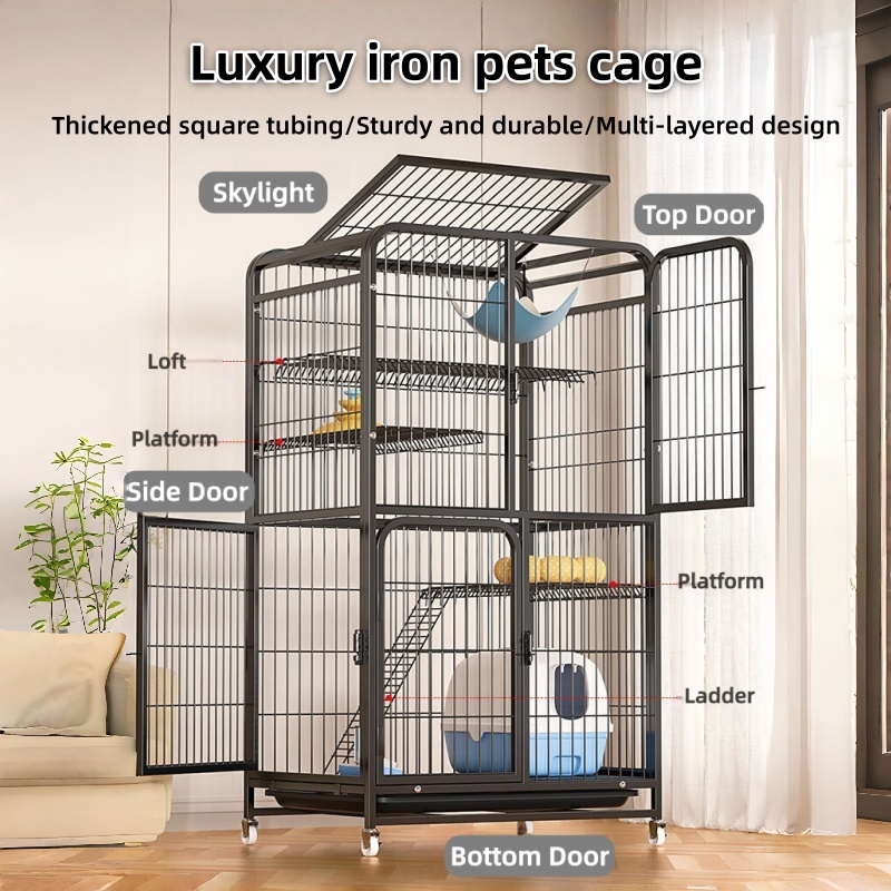 Cat Cage with rollers, Durable & Easy to Clean Cat Cage 