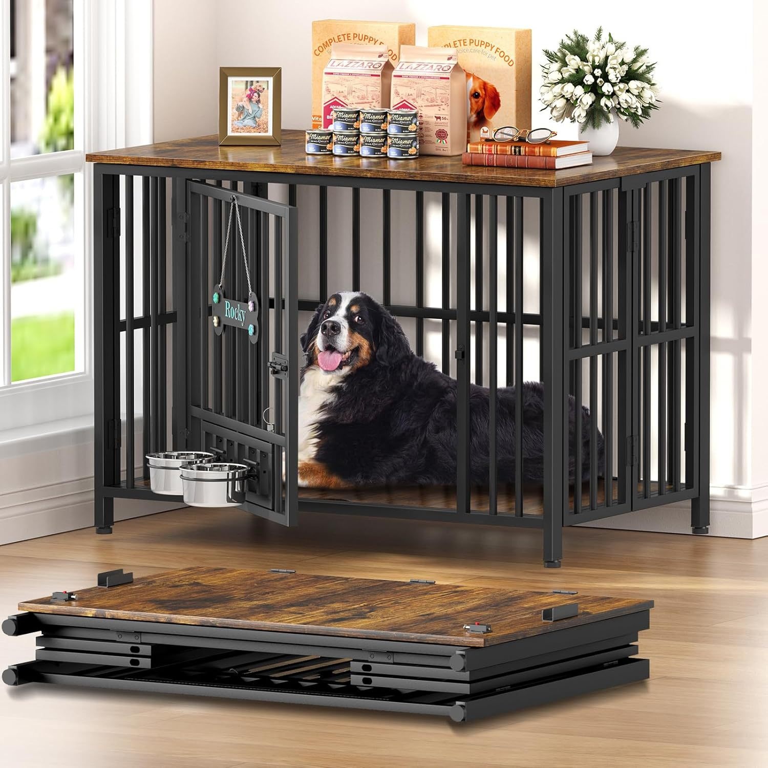 Large-sized dog cage, reinforced and foldable dog cage, assembly-free dog cage