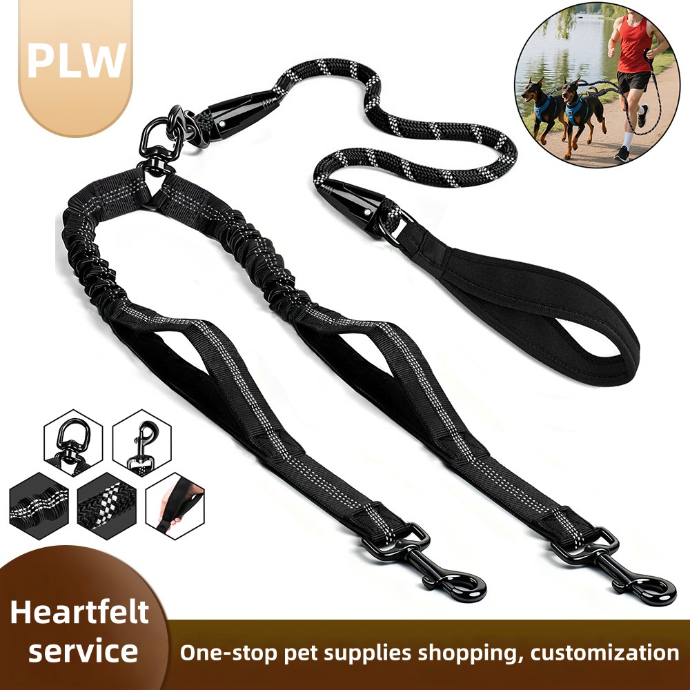 two dog leashes in one，two dog leash，two dog leash no tangle